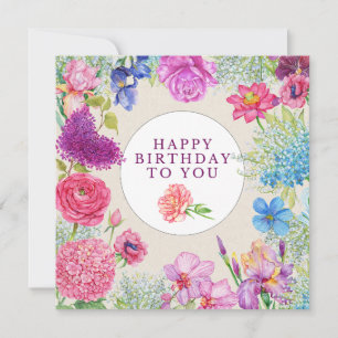 Alles Gute zum Geburtstag Watercolor-Gartenblumen Karte