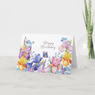 Alles Gute zum Geburtstag Watercolor Iris Blumen u Karte