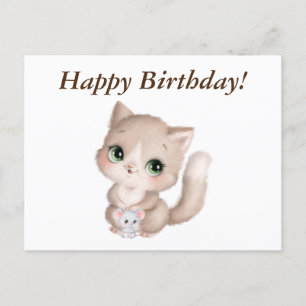 Alles Gute zum Geburtstag Watercolor Kitten und Ma Postkarte