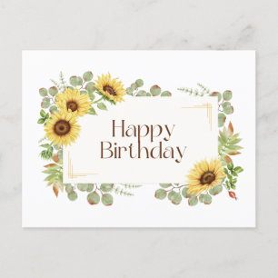Alles Gute zum Geburtstag Watercolor-Sonnenblumen  Postkarte