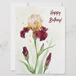 Alles Gute zum Geburtstag Wein Schwertlilie Aquare Feiertagskarte