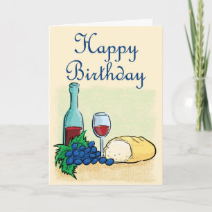 Alles Gute zum Geburtstag Wein und Brot Karte
