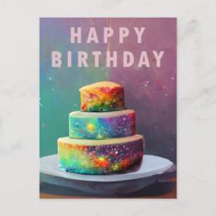 Alles Gute zum Geburtstag Weltraum-Konfetti-Torte  Postkarte