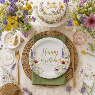 Alles Gute zum Geburtstag Wild Flowers Botanical F Pappteller