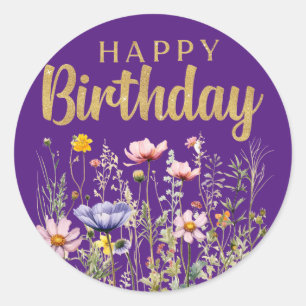 Alles Gute zum Geburtstag Wildblume Einfacher Klas Runder Aufkleber