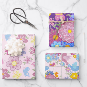 Alles Gute zum Geburtstag Wildblumen Garten Boho M Geschenkpapier Set