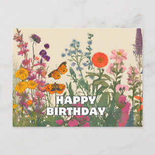 Alles Gute zum Geburtstag Wildblumen, Schmetterlin Postkarte
