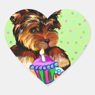 ALLES GUTE ZUM GEBURTSTAG YORKIE POO Herz-Aufkleber