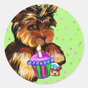 ALLES GUTE ZUM GEBURTSTAG YORKIE POO RUNDER AUFKLEBER