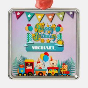 Alles Gute zum Geburtstag Zug Mit Süßen Tieren Wün Ornament Aus Metall