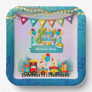 Alles Gute zum Geburtstag Zug Mit Süßen Tieren Wün Pappteller