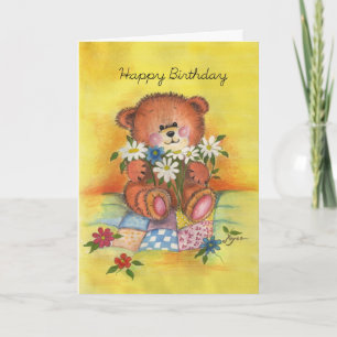 Alles Gute zum Geburtstagbär mit Gänseblümchen Karte