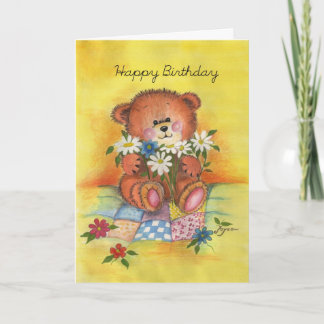 Alles Gute zum Geburtstagbär mit Gänseblümchen Karte