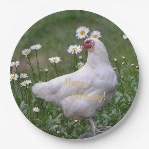 Alles- Gute zum Geburtstaghuhn mit Gänseblümchen Pappteller