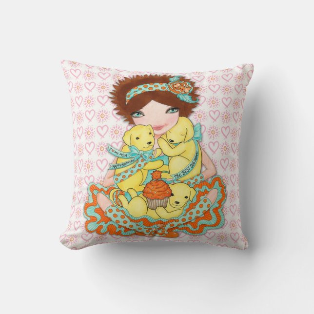 Alles- Gute zum Geburtstaghündchen-Mama mit gelben Kissen (Vorderseite)