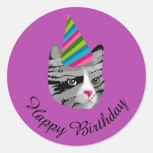 Alles- Gute zum Geburtstagkatze im Party-Hut Runder Aufkleber