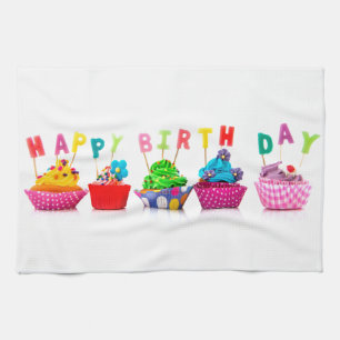 Alles- Gute zum Geburtstagkleine kuchen Geschirrtuch