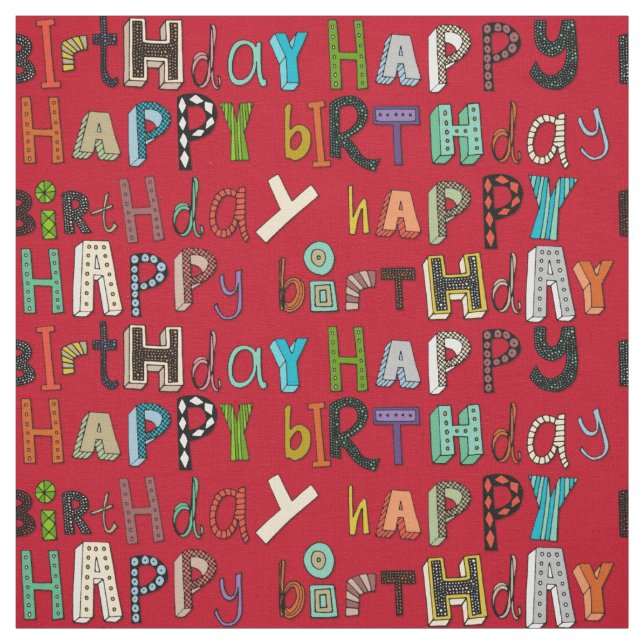 alles Gute zum Geburtstagrot Stoff (Muster)