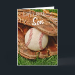 Alles- Gute zum Geburtstagsohn-Baseball mit Mitt Karte<br><div class="desc">Vervollkommnen Sie für den Geburtstag jedes möglichen Baseball - Fans! Ein Baseball und ein Mitt im hohen Sommergras - total kundengerecht,  damit Sie bitte als Sie personifizieren!</div>