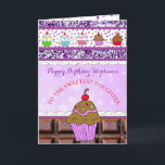 Alles- Gute zum Geburtstagtochter, Ihnen ein Karte<br><div class="desc">Personalisierte alles- Gute zum Geburtstagtochter,  Ihnen einen magischen Geburtstag wünschend. Ein niedlicher wunderlicher lila Schokoladenkleiner kuchen mit rosa und lila Süßigkeit besprüht.</div>