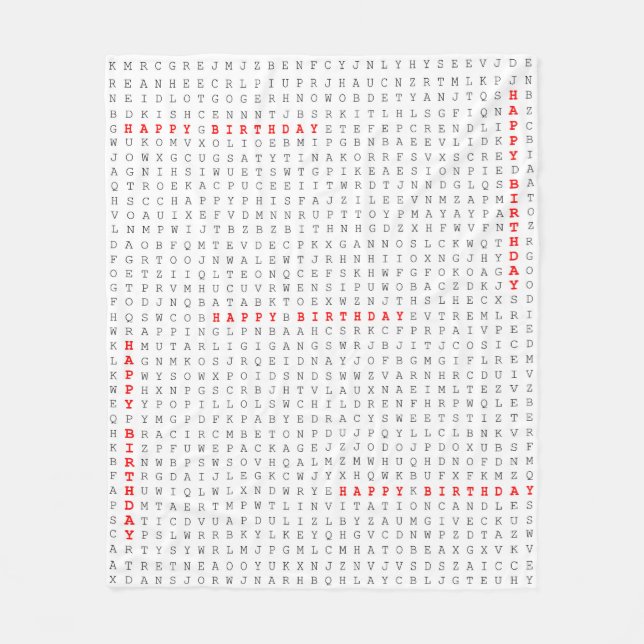 Alles- Gute zum Geburtstagwort-Suchpuzzlespiel Fleecedecke (Vorderseite)