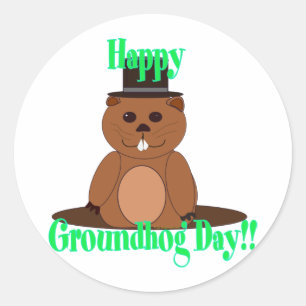 Alles Gute zum Groundhog Day! Runder Aufkleber