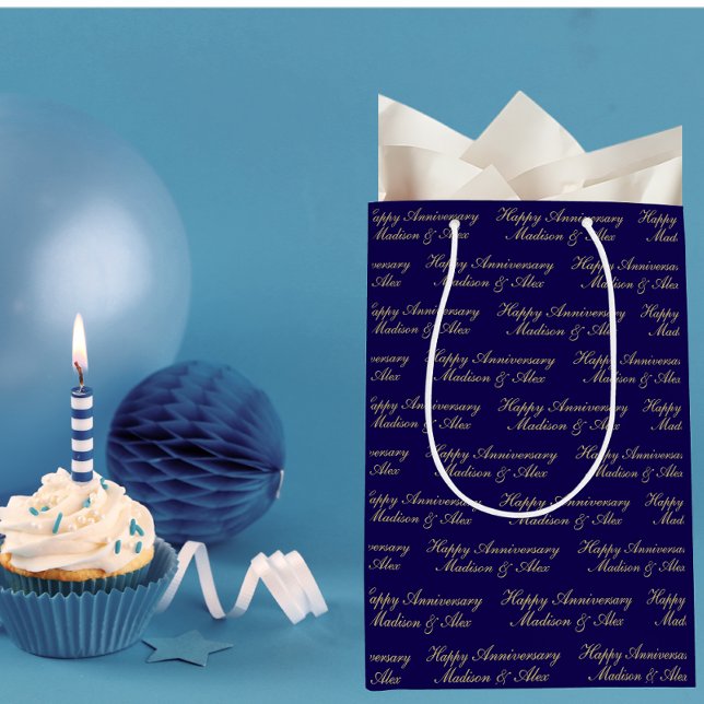Alles Gute zum Jubiläum Skript mit Namen Blau Gold Mittlere Geschenktüte (Von Creator hochgeladen)