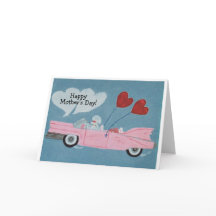 Alles Gute zum Muttertag! Pudel im rosa Cabrio