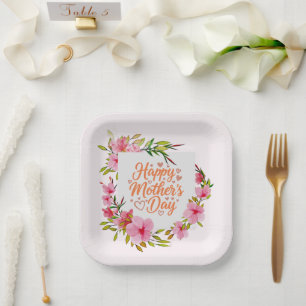 Alles Gute zum Muttertag Rosa Blumenkranz Pappteller