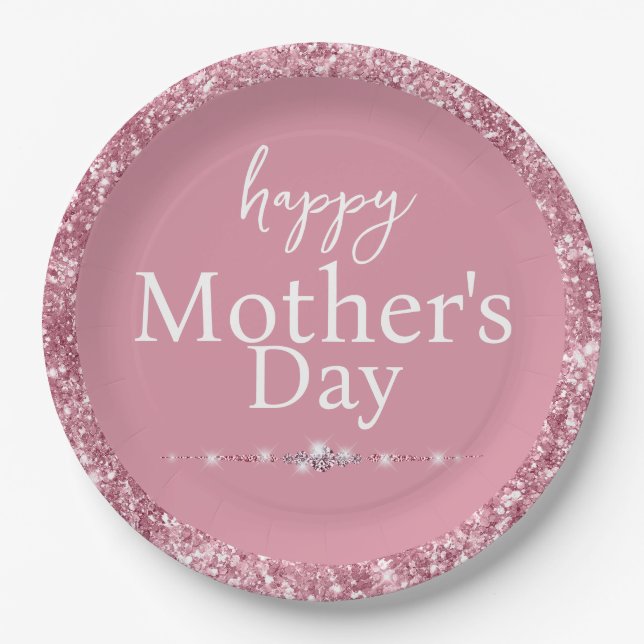 Alles Gute zum Muttertag Rosa Glitter Pappteller (Vorderseite)