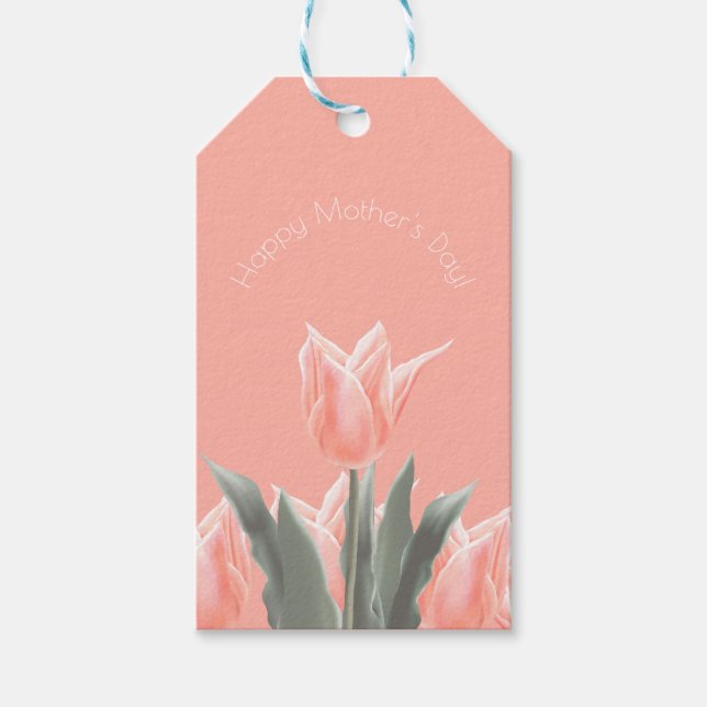 Alles Gute zum Muttertag! Stilvolle Peach Tulips B Geschenkanhänger (Vorderseite)