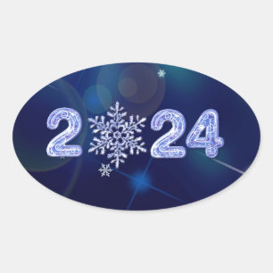 Alles Gute zum neuen Jahr 2024. Eisanzahl und Schn Ovaler Aufkleber