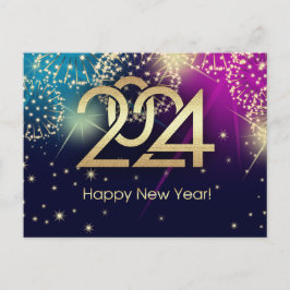 Alles Gute zum neuen Jahr 2024. Feuerwerkskörper Postkarte