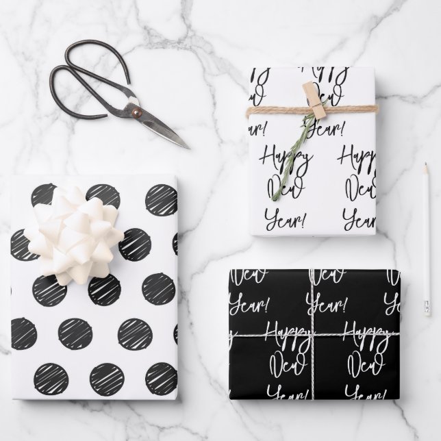 Alles Gute zum neuen Jahr! Moderner Text Artisan P Geschenkpapier Set (Vorderseite)