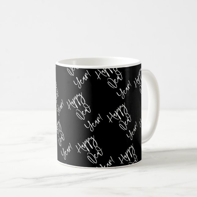 Alles Gute zum neuen Jahr! Schwarz-weiße moderne T Kaffeetasse (VorderseiteRechts)
