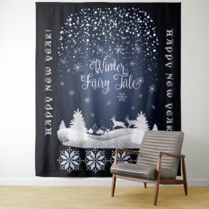 Alles Gute zum neuen Jahr! Winter Fairy Tale Fanta Wandteppich