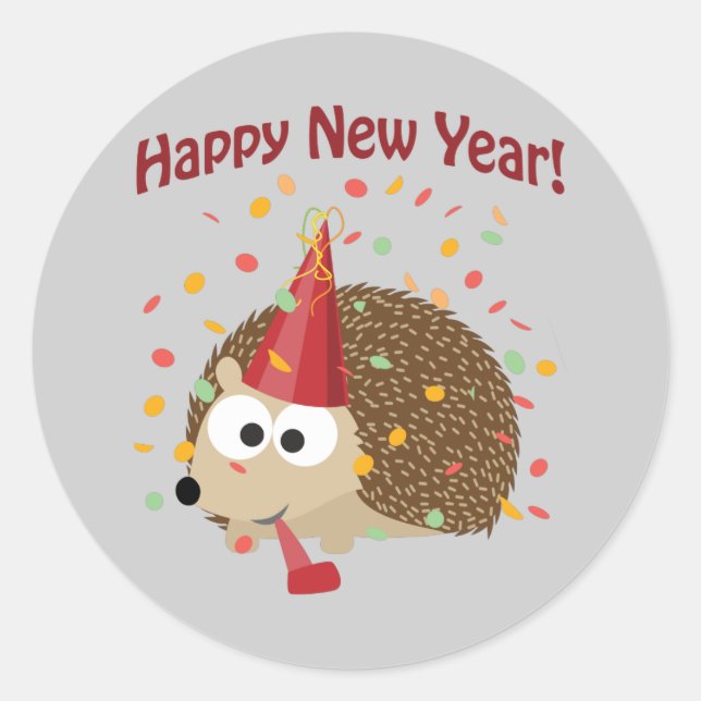 Alles Gute zum Neujahrsfest! Igel! Runder Aufkleber (Vorderseite)