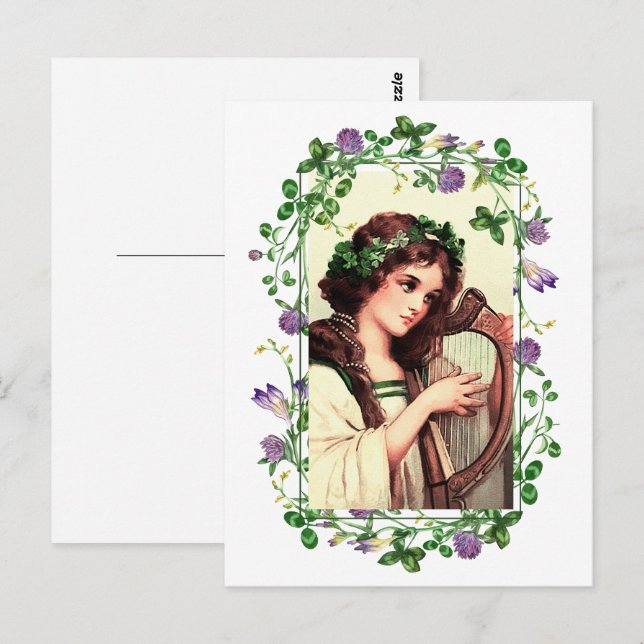 Alles Gute zum St. Patrick's Day. Irish Girl mit H Postkarte (Vorne/Hinten)