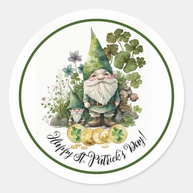 Alles Gute zum St.Patrick's Day. Irish Gnomes Runder Aufkleber (Vorderseite)