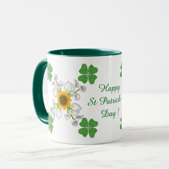 Alles Gute zum St. Patrick's Day ! Klee mit Calla Tasse (Vorderseite Links)