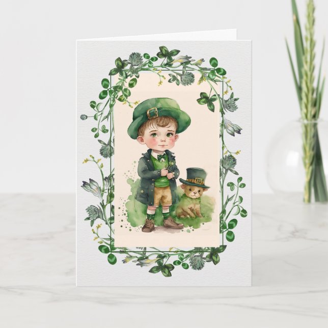 Alles Gute zum St. Patrick's Day. Little Irish Boy Karte (Vorderseite)