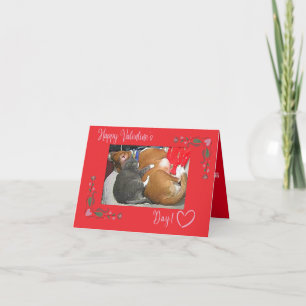 Alles Gute zum Valentinstag, Katze und Hund Dankeskarte