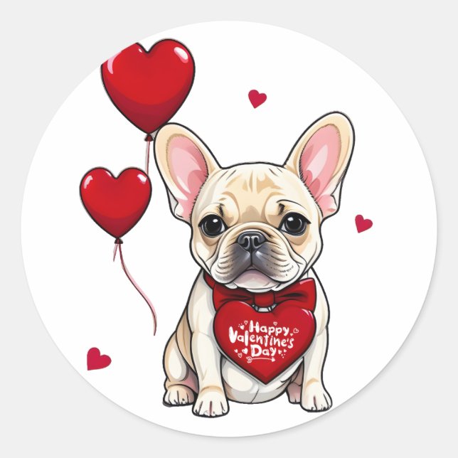 Alles Gute zum Valentinstag! Niedlicher Goldhund Runder Aufkleber (Vorderseite)