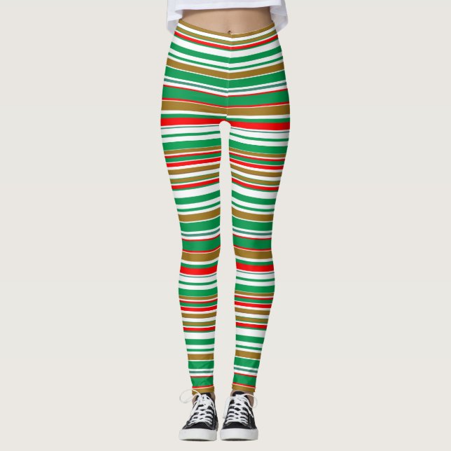 Alles in allem bedruckt Streifen Weihnachtsfeierta Leggings (Vorderseite)