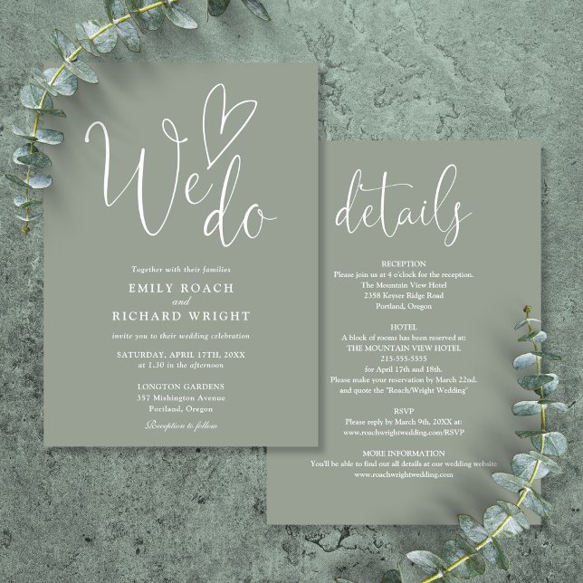 Alles in allem machen wir eine grüne Hochzeit im H Einladung (All In One To We Do Heart Sage Green Wedding Invitation)