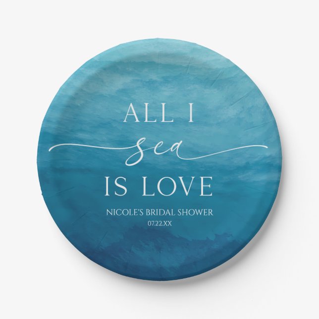 Alles in der See ist Liebe Ocean Beach Brautparty Pappteller (Vorderseite)
