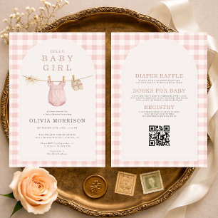 Alles in Einem Baby-Mädchen-Wäscheleine Rosa Einladung