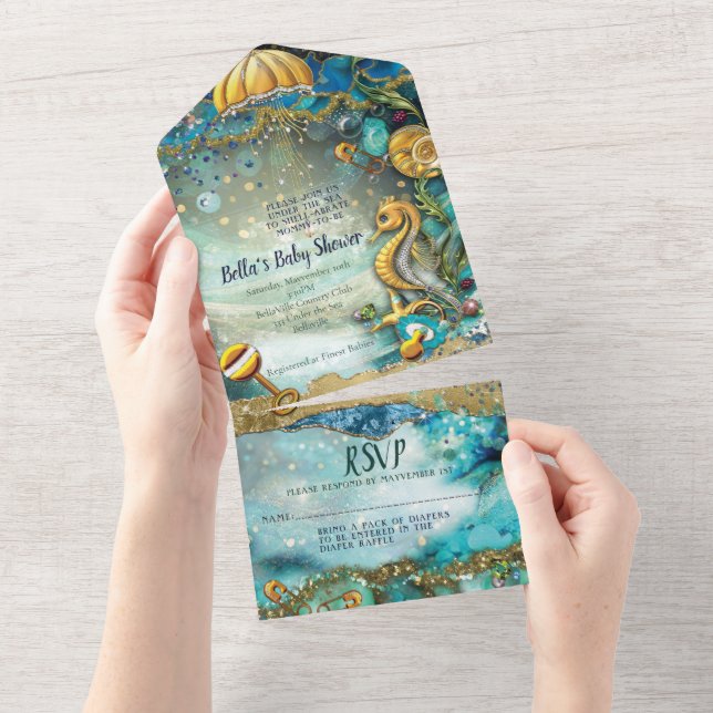 ALLES IN EINEM BABY SHOWING-Design All In One Einladung (Abreißen)