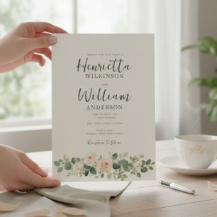 Alles-in-einem botanischen floralen grünen Schrift Einladung