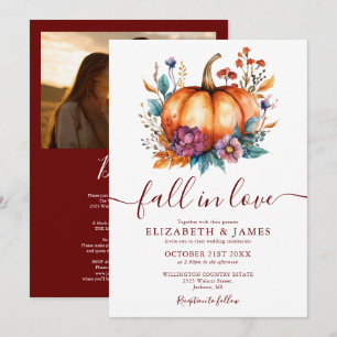 Alles in einem Burgund Fall in Liebe Foto Hochzeit Einladung
